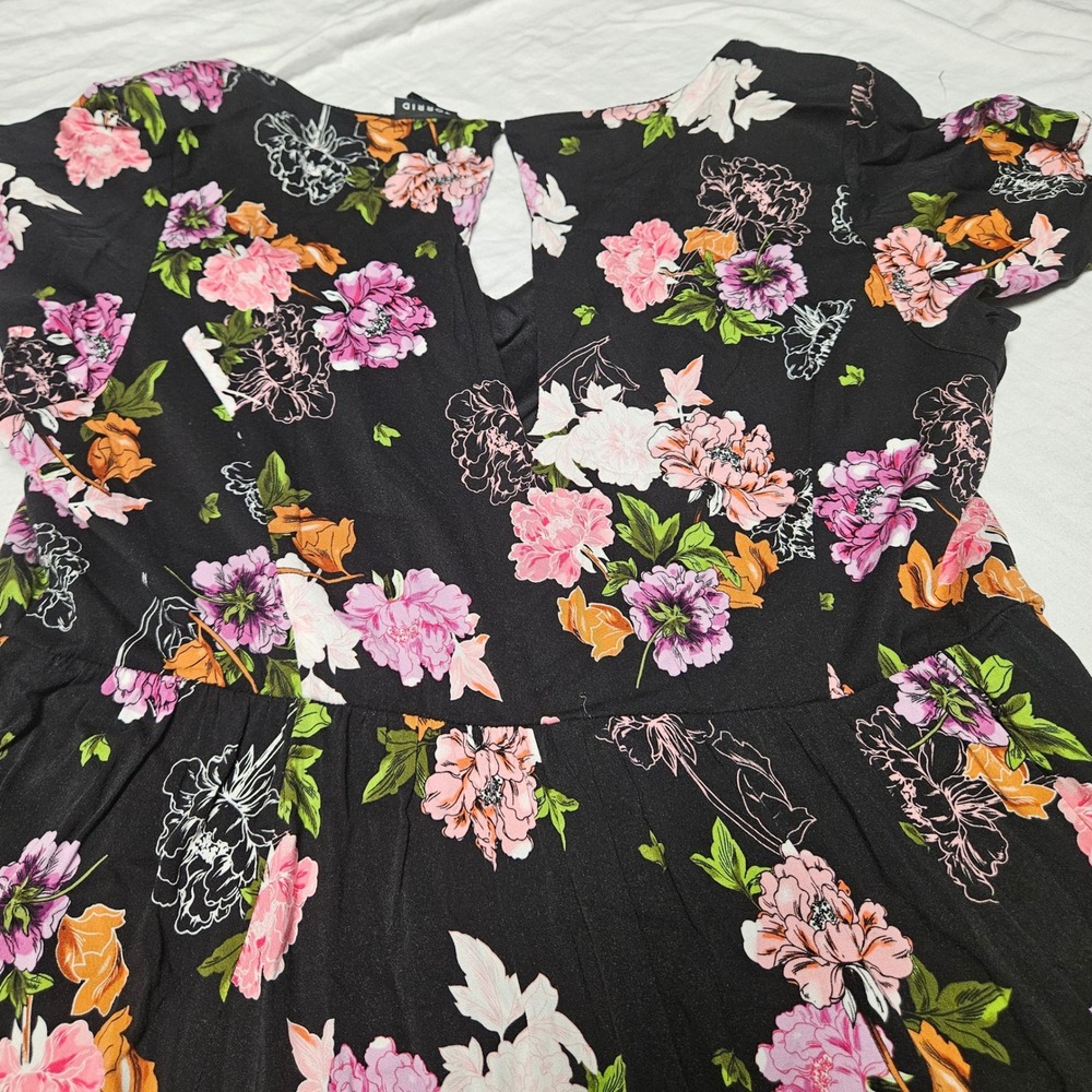 Torrid Floral Maxi Dress Womens 2 Black Pink V-Neck Short Sleeve Empire Waist - Picture 12 of 14